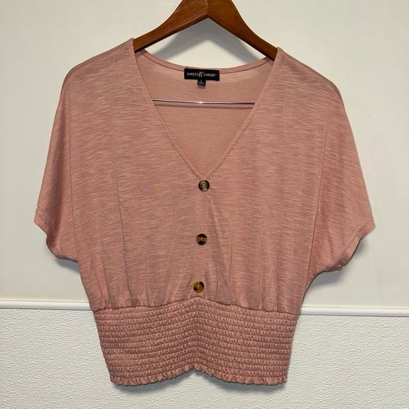 Women's Almost Famous light Pink Blouse Size L buttons - Picture 5 of 6